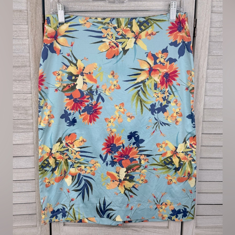 TALBOTS Tropical Print A Line Skirt Blue/Multi-4